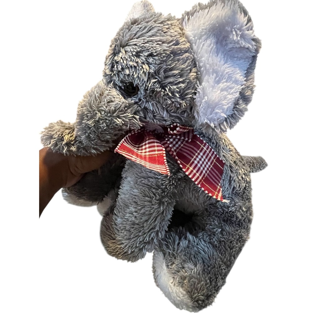 Dan Dee Plush Elephant Unisex Gray Plaid Bow Stuffed Animal - Small